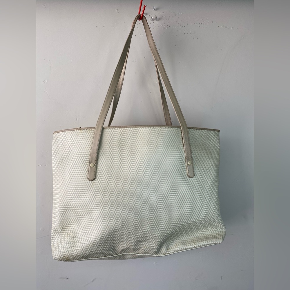 Vintage 1983 Liz Claiborne Textured Tote Bag Cream Tan - Picture 3 of 14